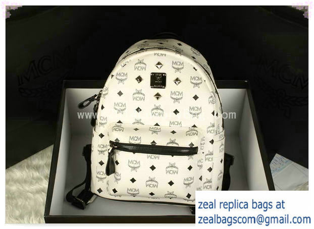 High Quality Replica MCM Stark Backpack Large in Calf Leather 8004 White